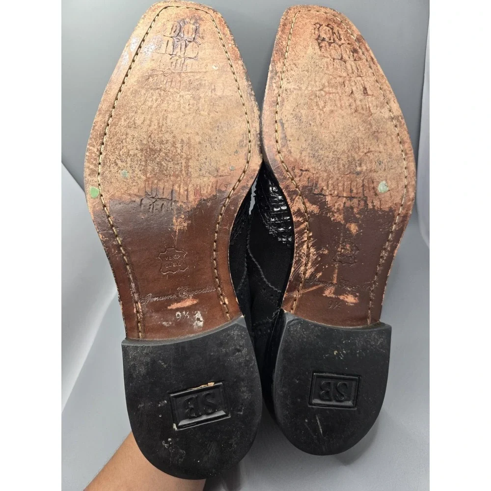 Belvedere Mens Wingtip Oxfords Black Leather Crocodile Square‎ Toe Lace Up 9.5